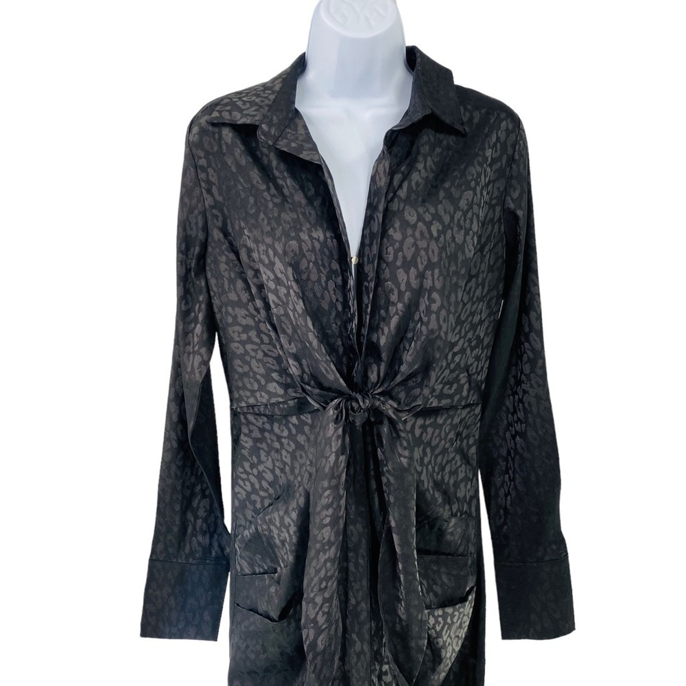 Petal & Pup NEW Tanzy Satin Formal Collared Shirt Dress in Black Leopard Size XS - Picture 4 of 12